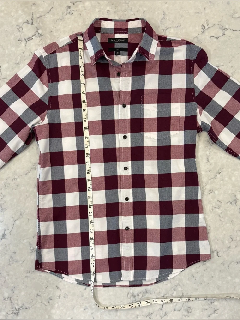 Banana Republic Mens MED SLIM FIT Burgundy& White Check Long Sleeve Button-Down